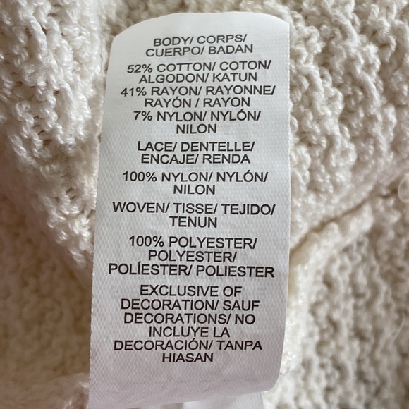 Lucky Brand Textured Sweater with Lacey Sheer Hem Sz Small w Measurements! - Picture 8 of 10